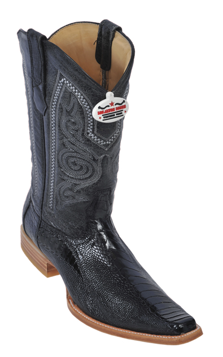 Los Altos Black Genuine All-Over Ostrich Leg Square Toe Cowboy Boots 710505
